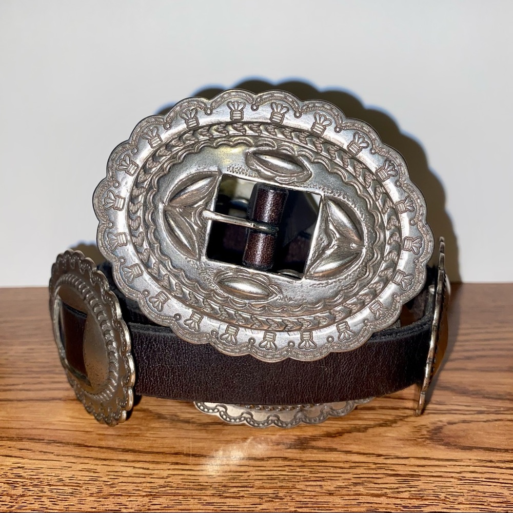 Vintage Rare Lauren Ralph Lauren Concho Belt Size XL Dark Brown and Silver